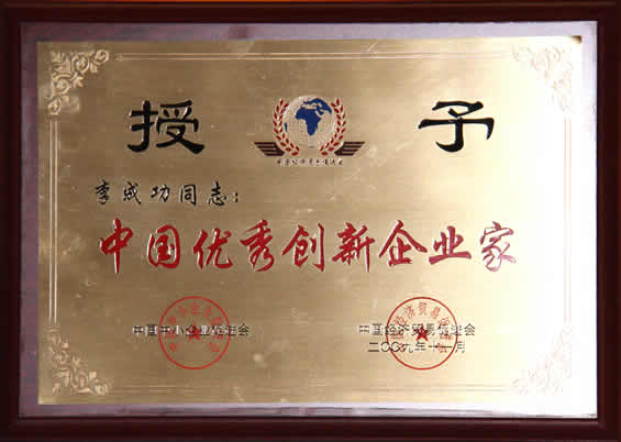 “中國優(yōu)秀創(chuàng)新企業(yè)家”榮譽(yù)證書